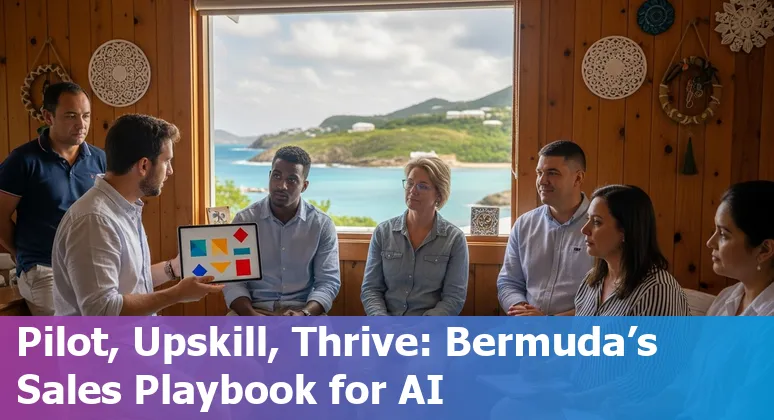 Sales team discussing AI adoption for Bermuda companies in 2025, focusing on insurance, fintech and tourism in Bermuda