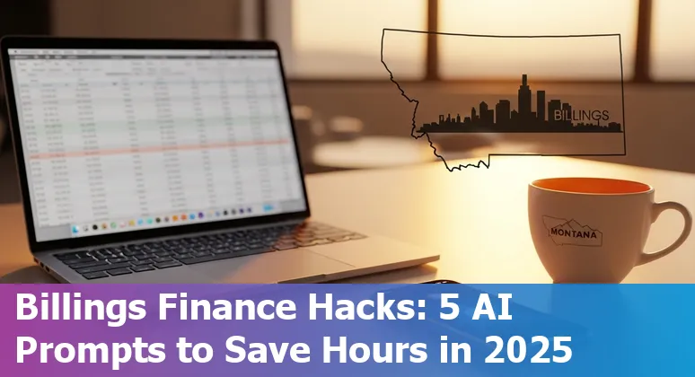 Finance professional in Billings using AI prompts on a laptop with spreadsheets and cash flow charts.