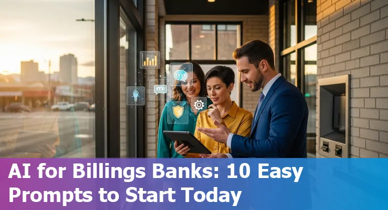 Collage of banking, AI icons, and Billings skyline representing AI in financial services.