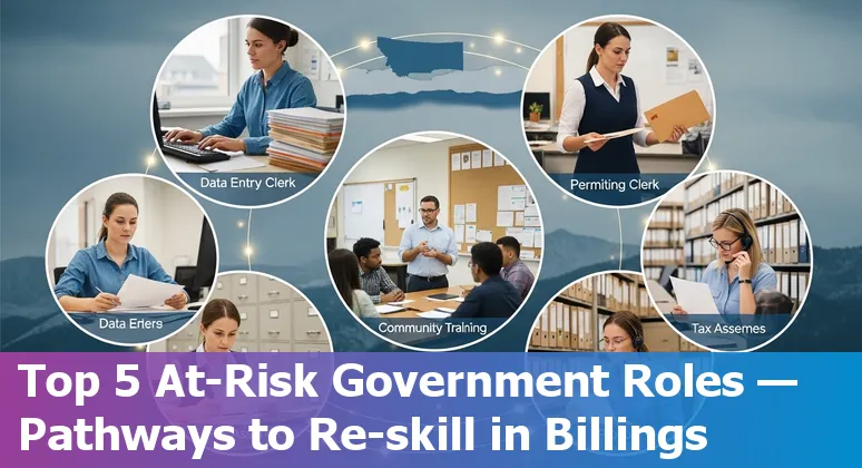 Billings city government worker at a desk with AI icons and training resources overlay