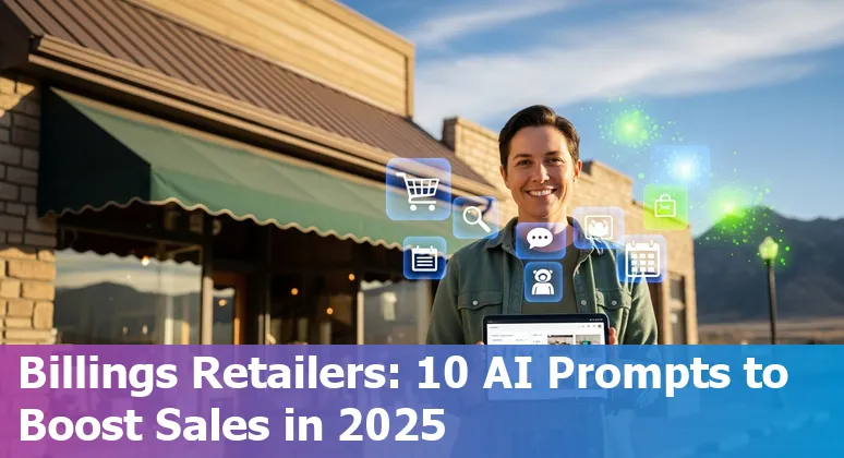 Local Billings retail storefront with AI icons representing personalization, chatbots, inventory, and analytics.
