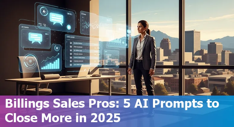 Sales professional using AI prompts on laptop with Billings skyline in background