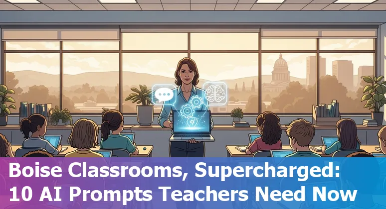 Boise educators using AI tools for lesson planning, tutoring, and student support with Boise State campus in background.