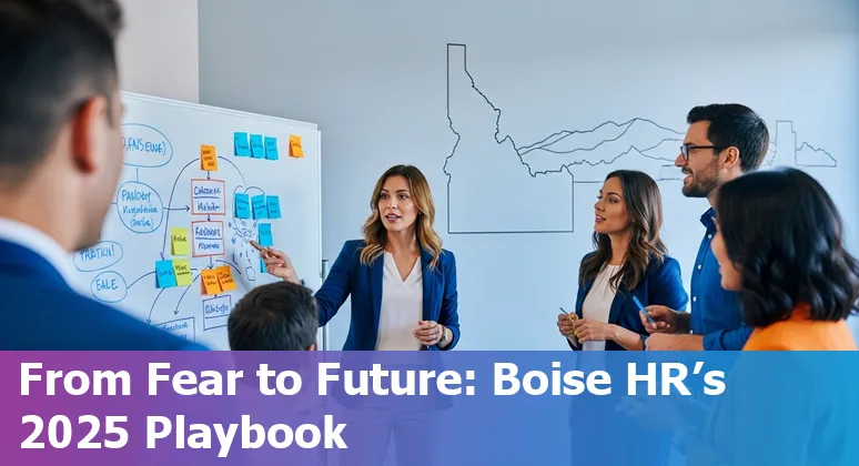 Boise, Idaho HR team reviewing AI adoption plan and reskilling roadmap in 2025