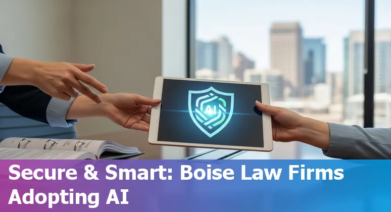 Boise attorney using AI tools on laptop with Boise city skyline in background