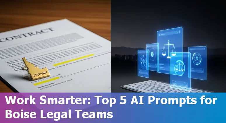 Boise attorney using AI prompts on a laptop with Idaho map and legal documents visible.