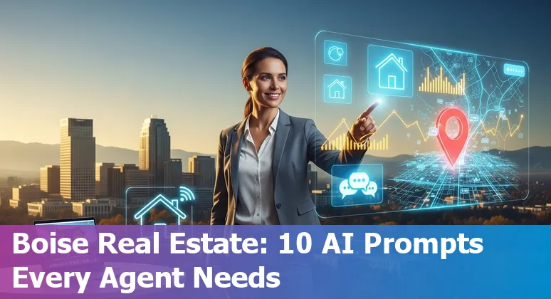 Boise real estate agent using AI tools on a laptop with Boise skyline in background