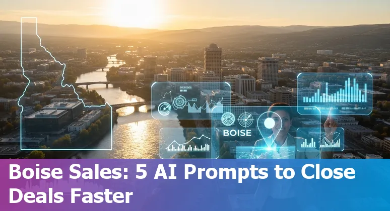 Sales professional in Boise using AI on a laptop with Boise skyline in background