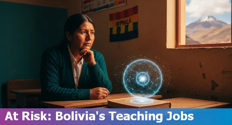 School staff and teachers in Bolivia discussing AI tools in a classroom and school office setting.