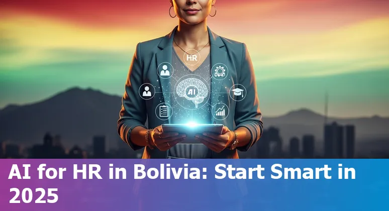 HR professional using AI tools with Bolivia map and labor icons — guide for HR in Bolivia 2025