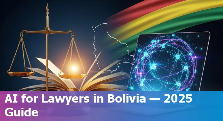 Legal professional using AI tools with Bolivian flag and Law 026 documents visible in Bolivia