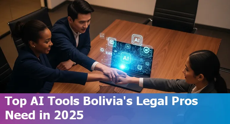 Bolivian lawyer using AI tools on laptop with Bolivian flag and legal documents in 2025
