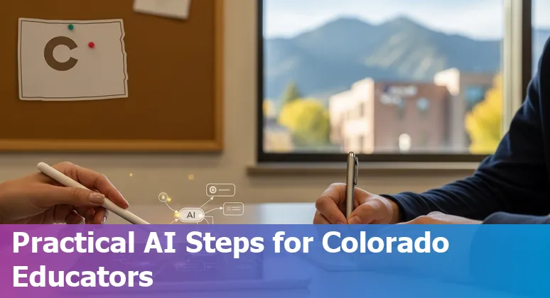 Educators using AI tools in a Boulder, Colorado classroom with CU Boulder landmarks visible