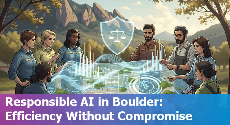 Boulder, Colorado government AI implementation meeting showing charts of cost savings and efficiency gains