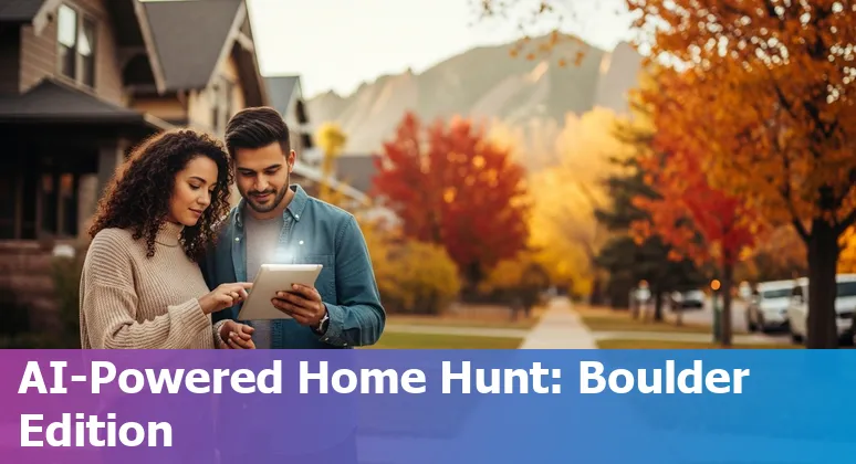 Realtor using AI tools on a laptop with Boulder skyline in the background
