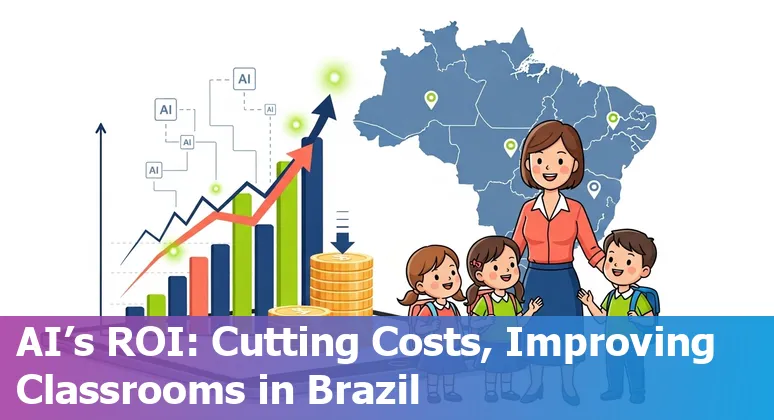 Illustration of AI tools streamlining lesson planning and automated grading for education companies in Brazil