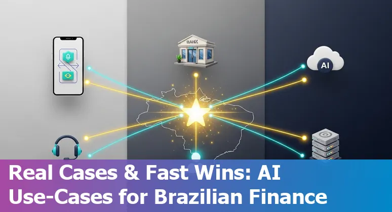 Illustration of AI applications in Brazil's financial services sector 2025 showing bank, data, and compliance icons in Brazil
