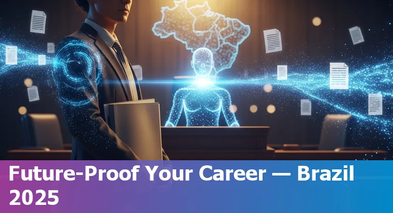 Brazil-focused image showing a lawyer using AI tools with Brazilian flag elements, captioned for Brazil