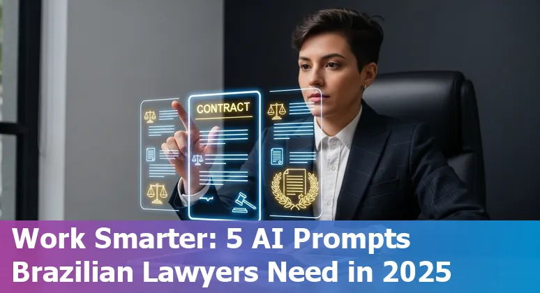 Brazilian lawyer using AI prompts on a laptop with icons for LGPD, Bill No 2,338/2023, ANPD, contracts and a gavel