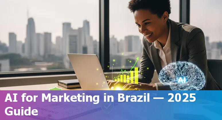 Marketing team using AI tools with Brazil regulatory icons and maps — guide for marketing professionals in Brazil in 2025