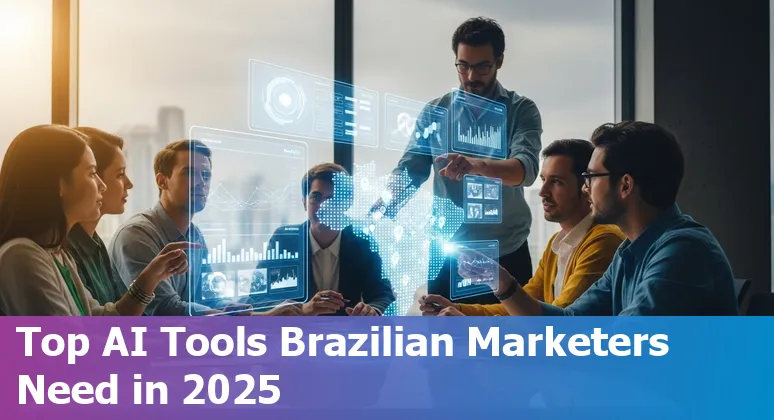 Collage of logos: Netcore Cloud, Canva, SurferSEO, HubSpot, Sprinklr, Semrush, Brand24, Grammarly, Optimizely, Favikon over a map of Brazil