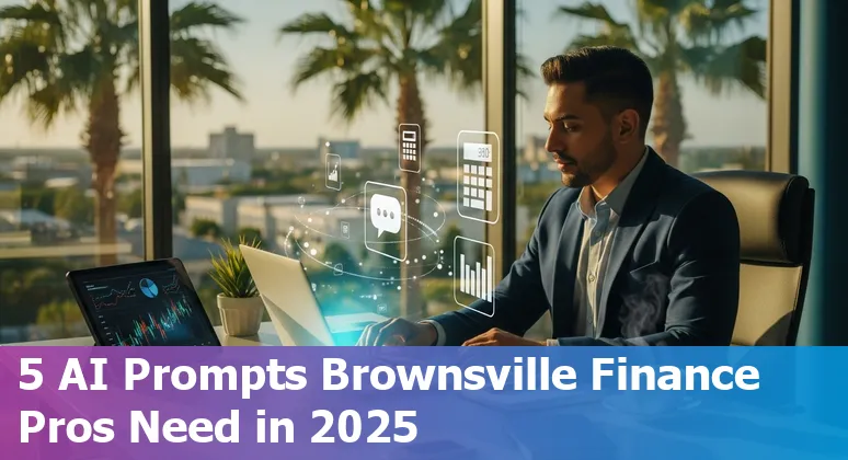 Finance professional in Brownsville using AI prompts on a laptop to generate forecasts and AR aging reports.
