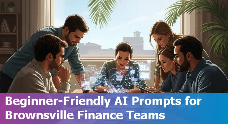 Local banker using AI prompts on a laptop in Brownsville, Texas, with bilingual chat support visible.