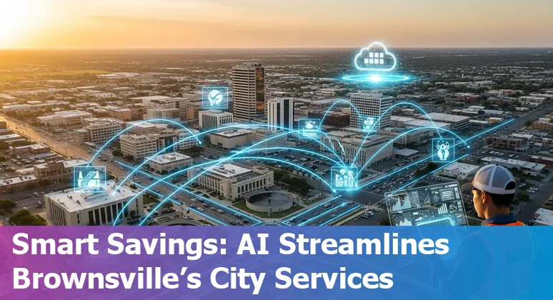 Brownsville, Texas city skyline with digital AI network overlay showing smart city connections