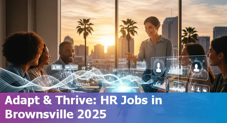 HR professional using AI tools on a laptop in Brownsville, Texas, US office — teamwork and upskilling in 2025.
