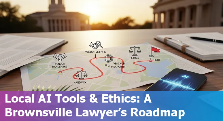 Brownsville, Texas legal professionals using AI tools in 2025 — laptop with legal documents and Texas map