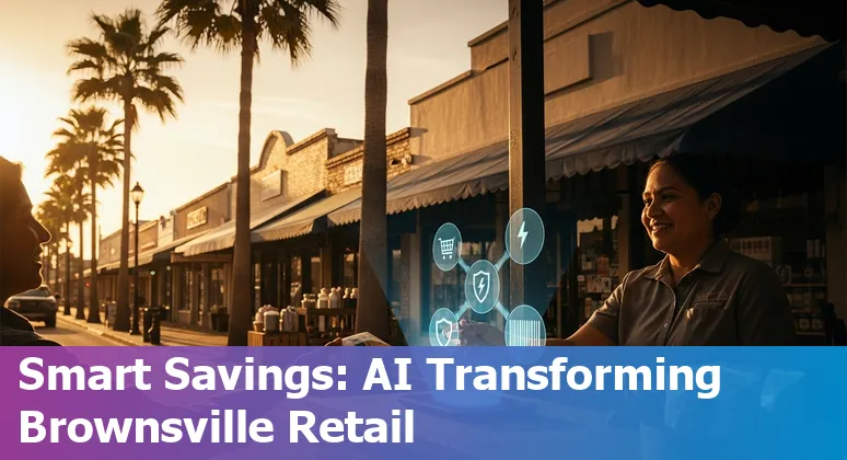 Retail worker using AI tools in a Brownsville, Texas store with P5G and edge sensors visible in the background