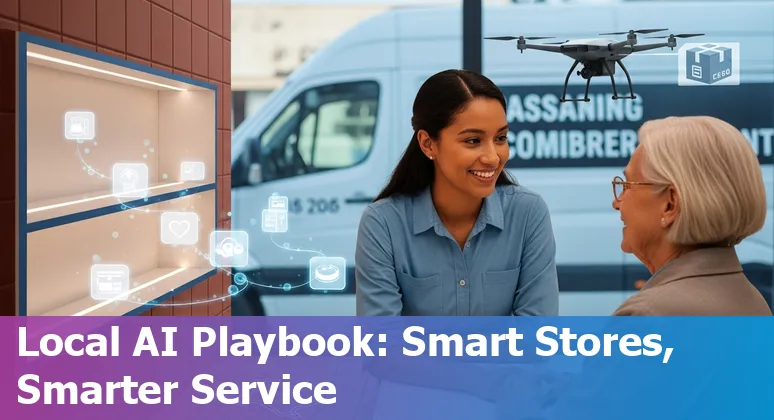 Retail AI in Brownsville, Texas 2025: store with AI-driven analytics on screens and bilingual chatbot on mobile