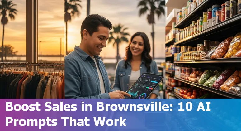 Retail staff using AI dashboards and a bilingual chatbot on a smartphone in a Brownsville, Texas store