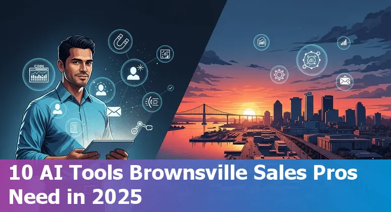 Sales professional using AI tools on laptop with Brownsville, Texas map overlay