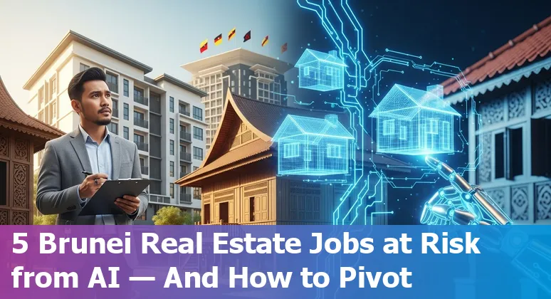 Brunei real estate agent using AI tools on a laptop with Bandar Seri Begawan skyline in the background