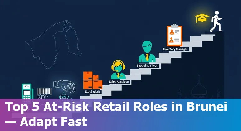Retail workers in Brunei learning digital skills at a store counter with POS terminals and training materials