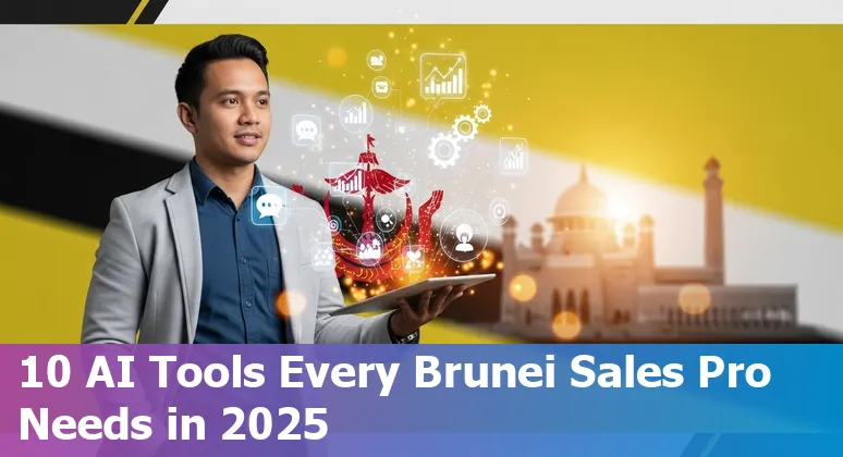 Collage showing AI tools and sales icons over a small map of Brunei, representing sales automation and local adoption