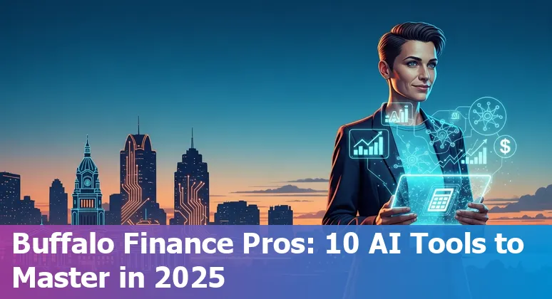 Collage of AI icons and Buffalo skyline with finance symbols like charts and dollar signs