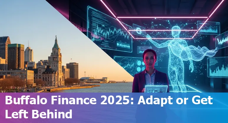 Finance professional working with AI tools in Buffalo, New York skyline background