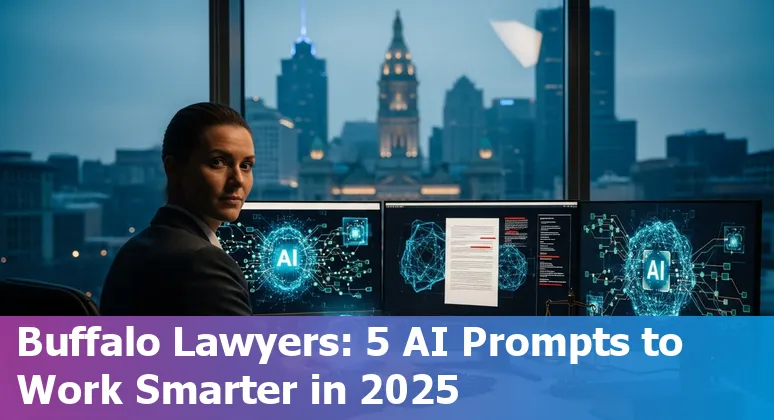 Buffalo lawyer using AI prompts on a laptop with New York state map in background