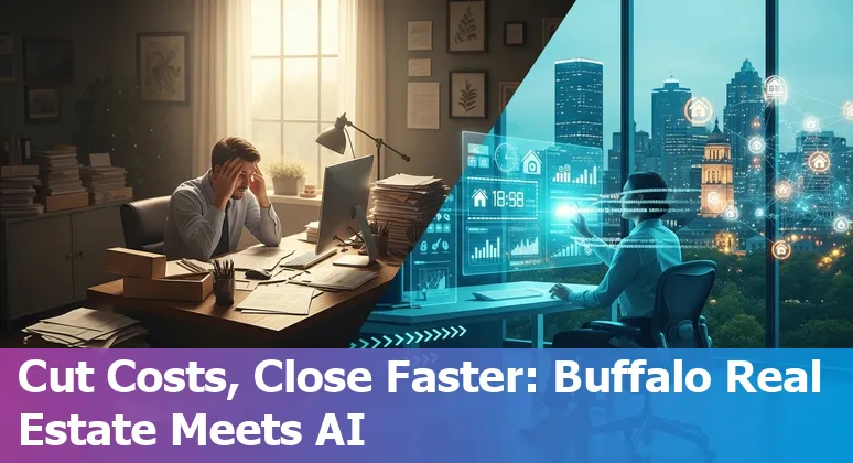 Buffalo, New York skyline with AI icons showing energy, buildings, and data optimization for Buffalo, New York.