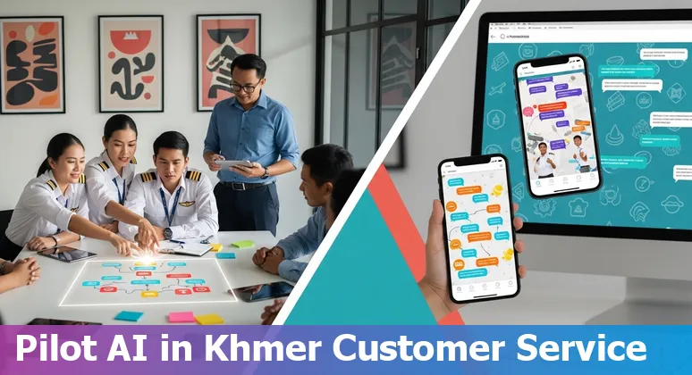 Customer service team using AI tools on laptops in Phnom Penh, Cambodia, 2025