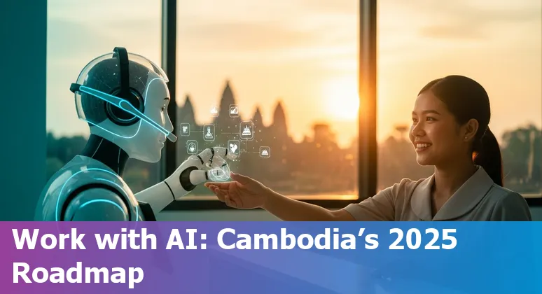 Illustration of a customer service agent and AI chatbot in Cambodia