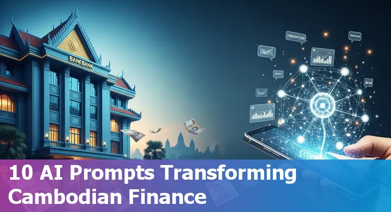Graphic showing AI connecting banking services in Cambodia with Khmer-script invoices and mobile wallets