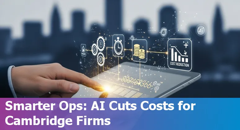 Financial services team in Cambridge, Massachusetts, US reviewing AI-driven dashboards to cut costs and improve efficiency
