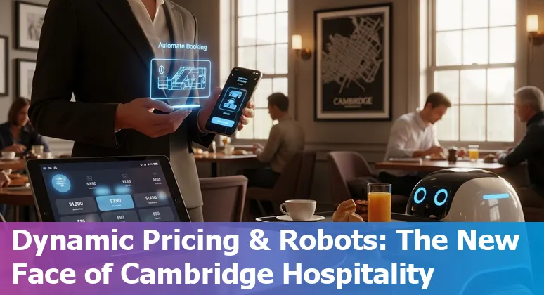 AI-powered hotel front desk kiosk and robot in Cambridge, Massachusetts, US hotel lobby