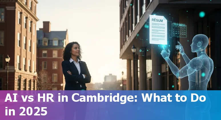 Image showing HR professional using AI tools in an office in Cambridge, MA, USA, with Cambridge skyline visible