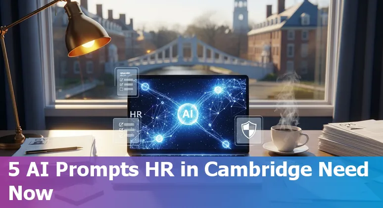 HR professional using AI prompts on a laptop in an office near Kendall Square, Cambridge MA