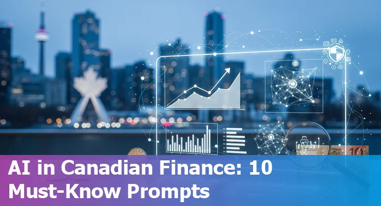 Illustration of AI in Canadian financial services: banks, data streams, compliance shields and security icons