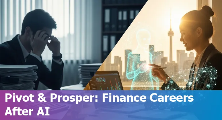 Canadian financial workers (teller, accounting clerk, claims processor, contact‑centre agent, junior analyst) collaborating with AI tools.